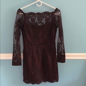 Tobi long sleeve lace dress (maroon) bodycon